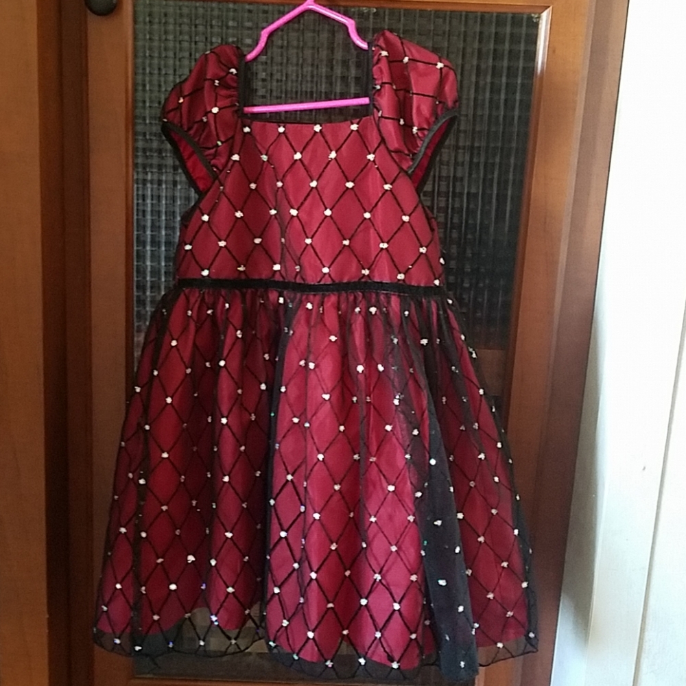 Red and black dress with glitter embellishments